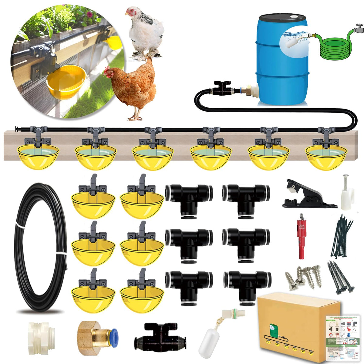 Ayakol complete set waterer with six cups for reliable flock hydration