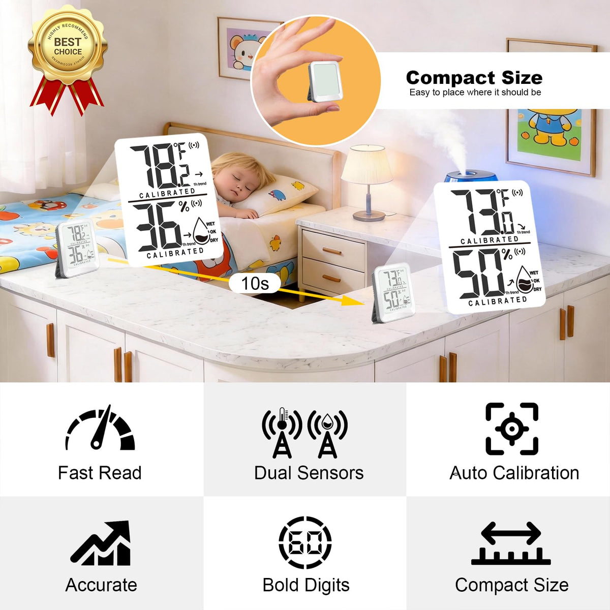 AyayaBoss mini thermometer with kickstand for bedside or desk use
