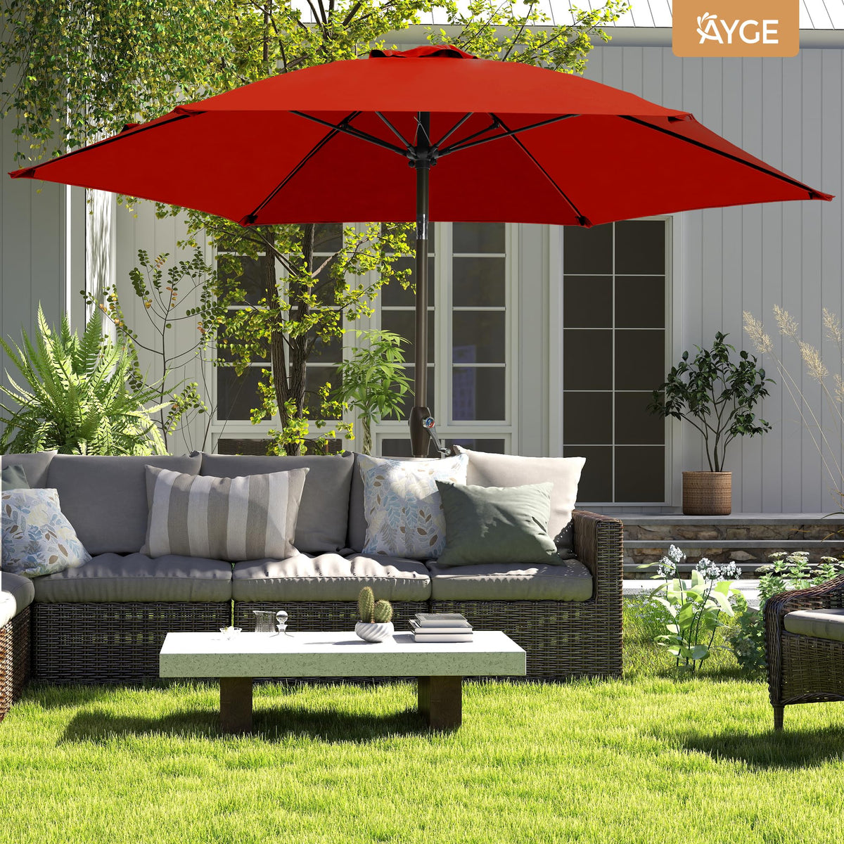 Ayge 7.5ft backyard scene showing easy maintenance and shade