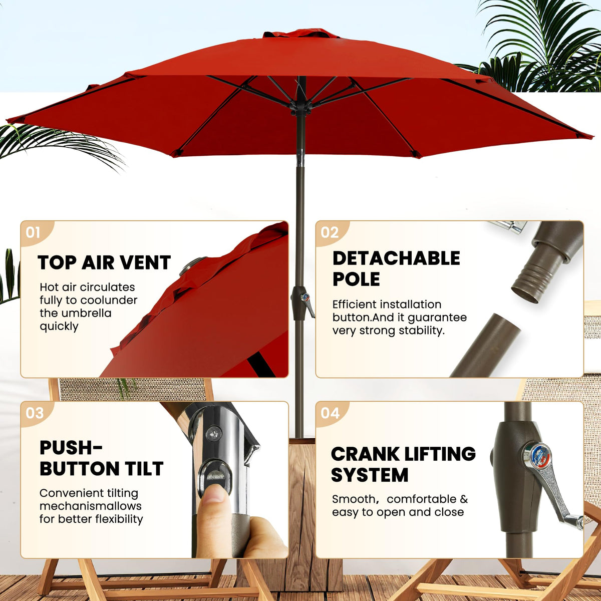 Ayge 7.5ft umbrella side profile highlights sturdy frame for windy days