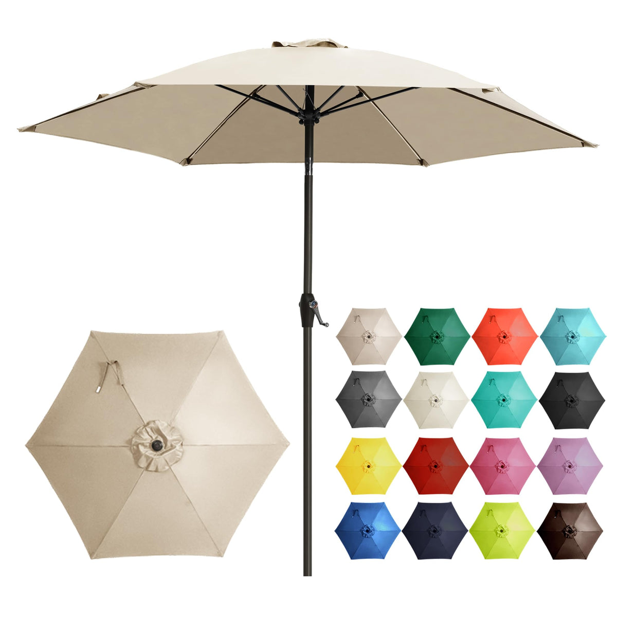 Ayge 7.5ft canopy top view offering wide shade for outdoor dining