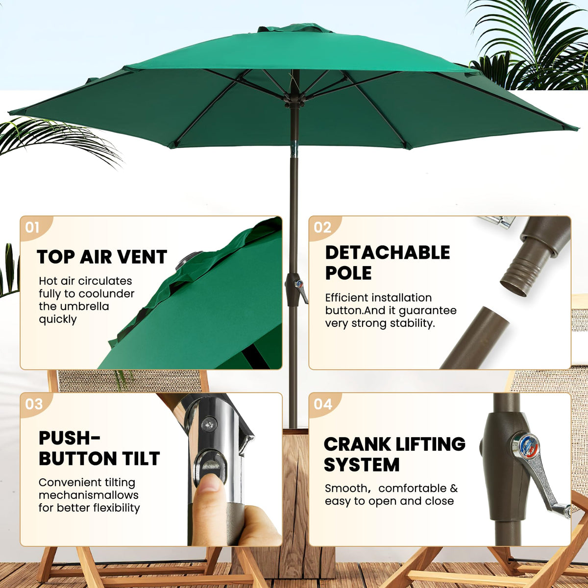 Ayge 7.5ft umbrella crank operation demonstrates easy height adjustment