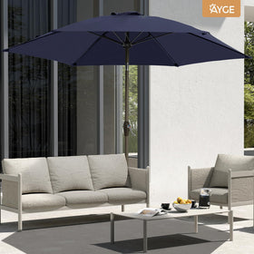 Ayge 7.5ft navy canopy shade for outdoor dining.