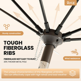 Ayge fiberglass ribs provide strong, wind-resistant support