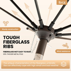 Ayge navy umbrella withstands outdoor weather while blocking UV rays for comfort.