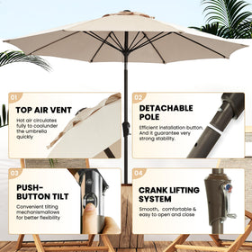 Ayge 9FT umbrella with fiberglass ribs for added wind resistance.