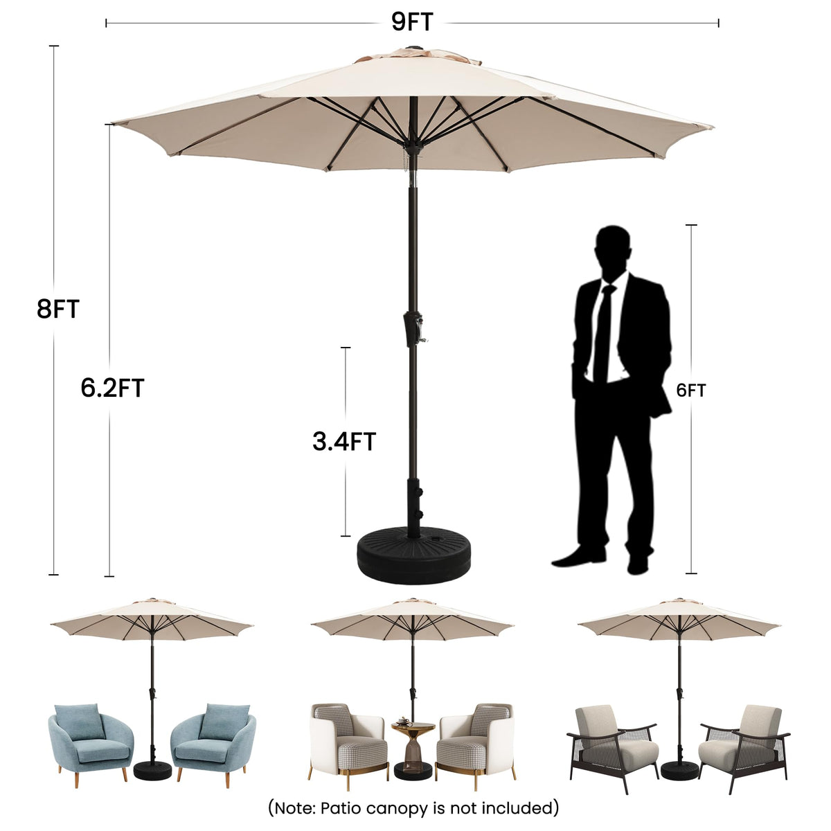 Ayge 9FT umbrella on a deck; ideal for outdoor living spaces.