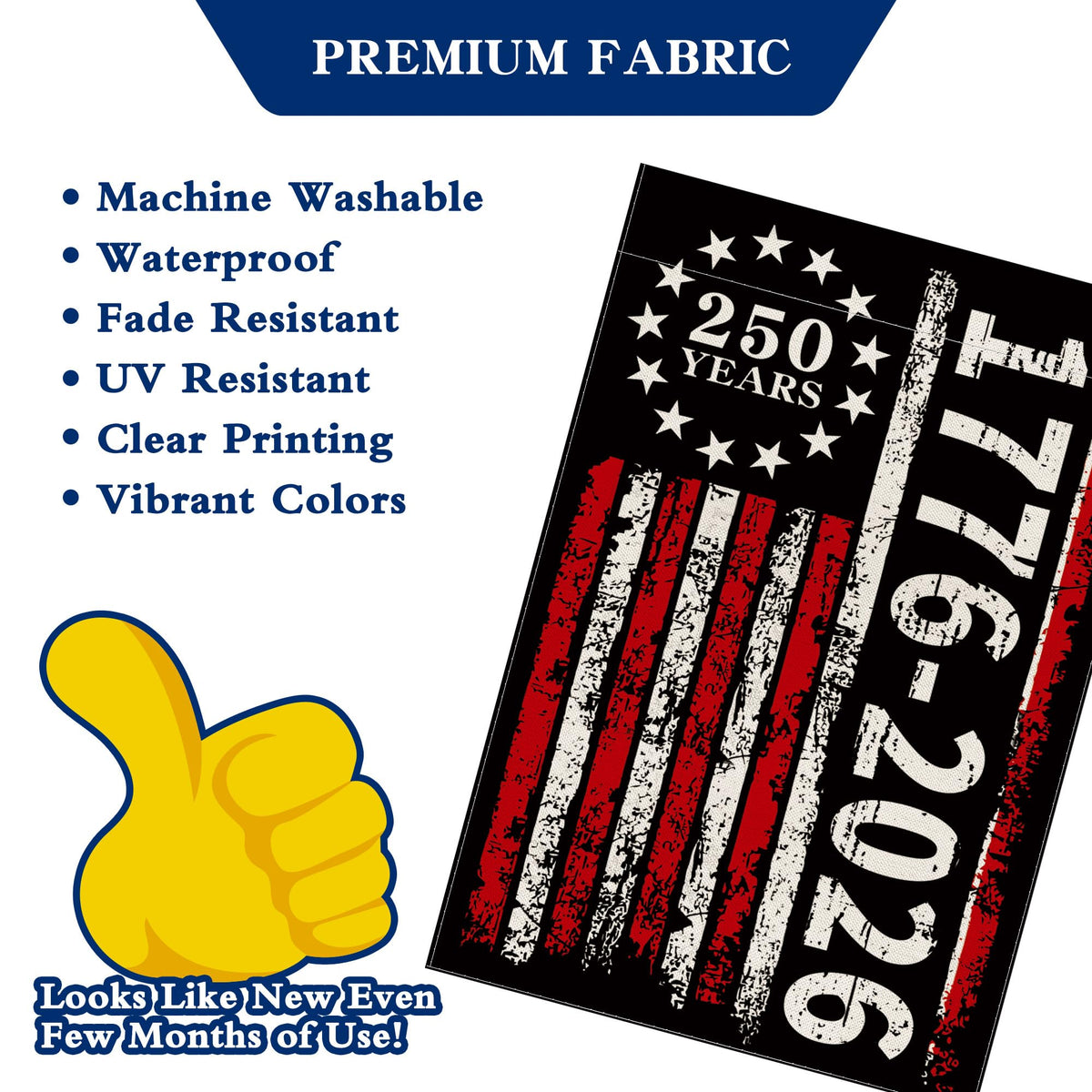 Aymolas 250th anniversary flag fade-resistant design for long-lasting patriotism.