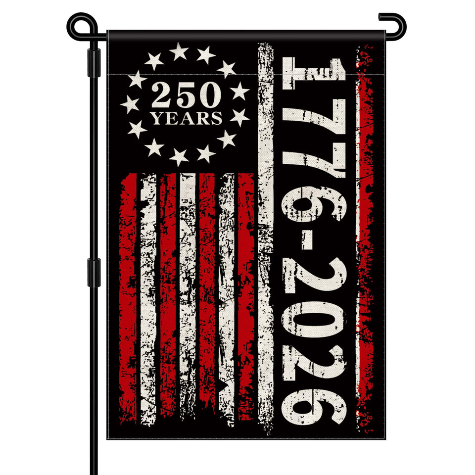 Aymolas 250th anniversary flag front view with double-sided patriotic design for yard display.