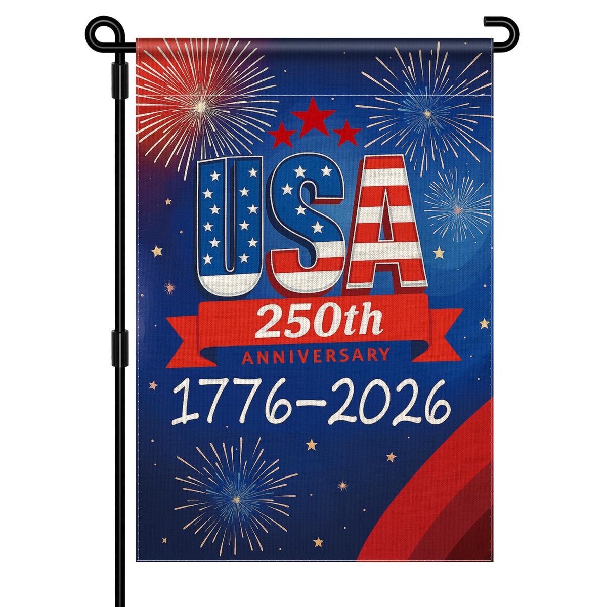 Aymolas 250th anniversary flag front view, double-sided display for outdoor use.