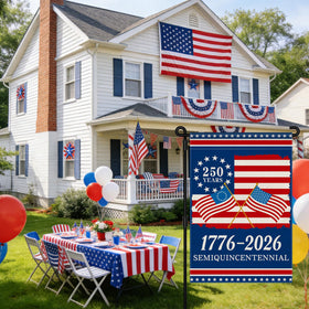 Aymolas 250th anniversary USA flag back view with double-sided visibility