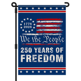 Aymolas 250th Anniversary garden flag front view with bold two-sided print for outdoor display.