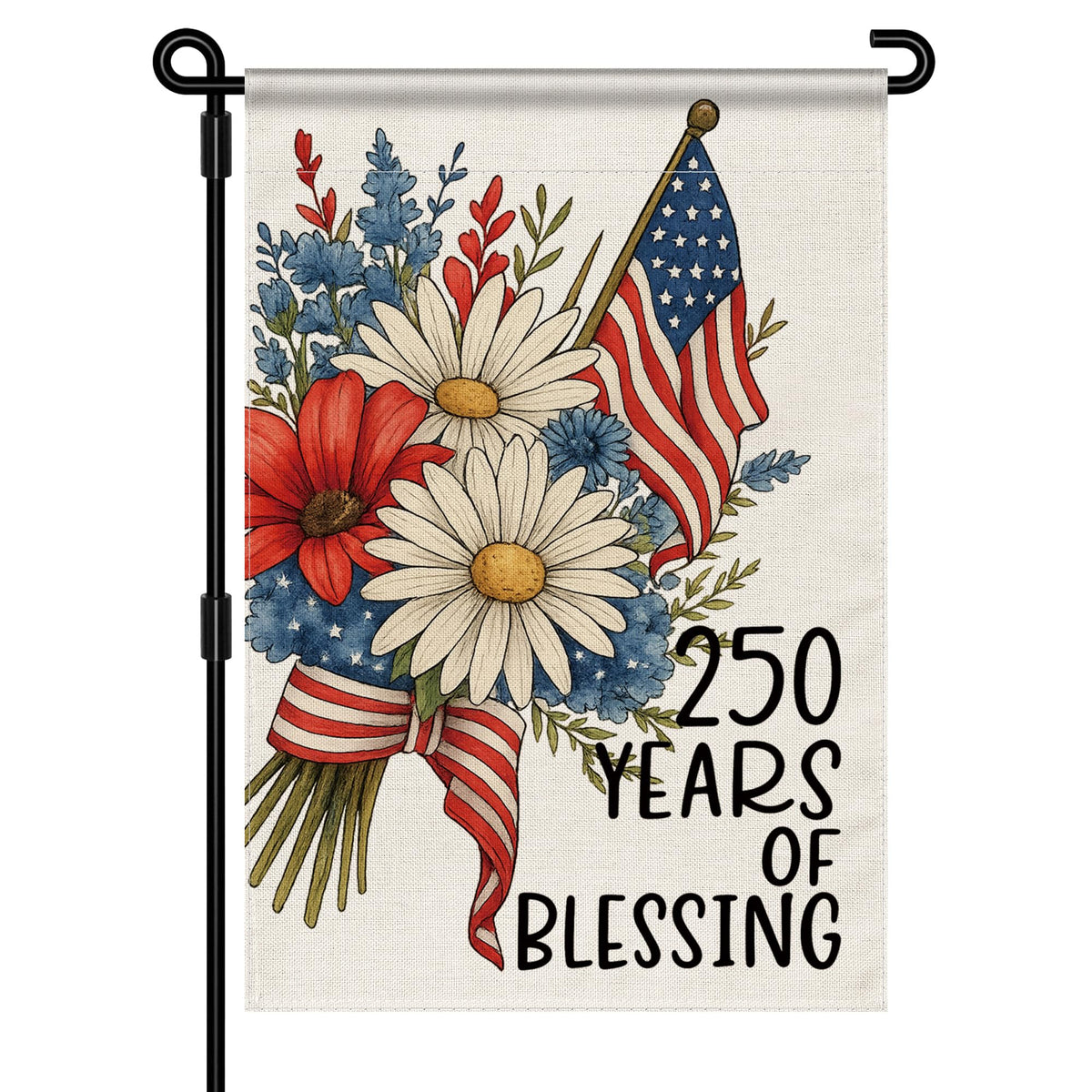 Aymolas Blessing 250th Anniversary flag front view for outdoor display