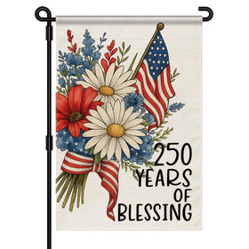 Aymolas Blessing 250th Anniversary flag front view for outdoor display