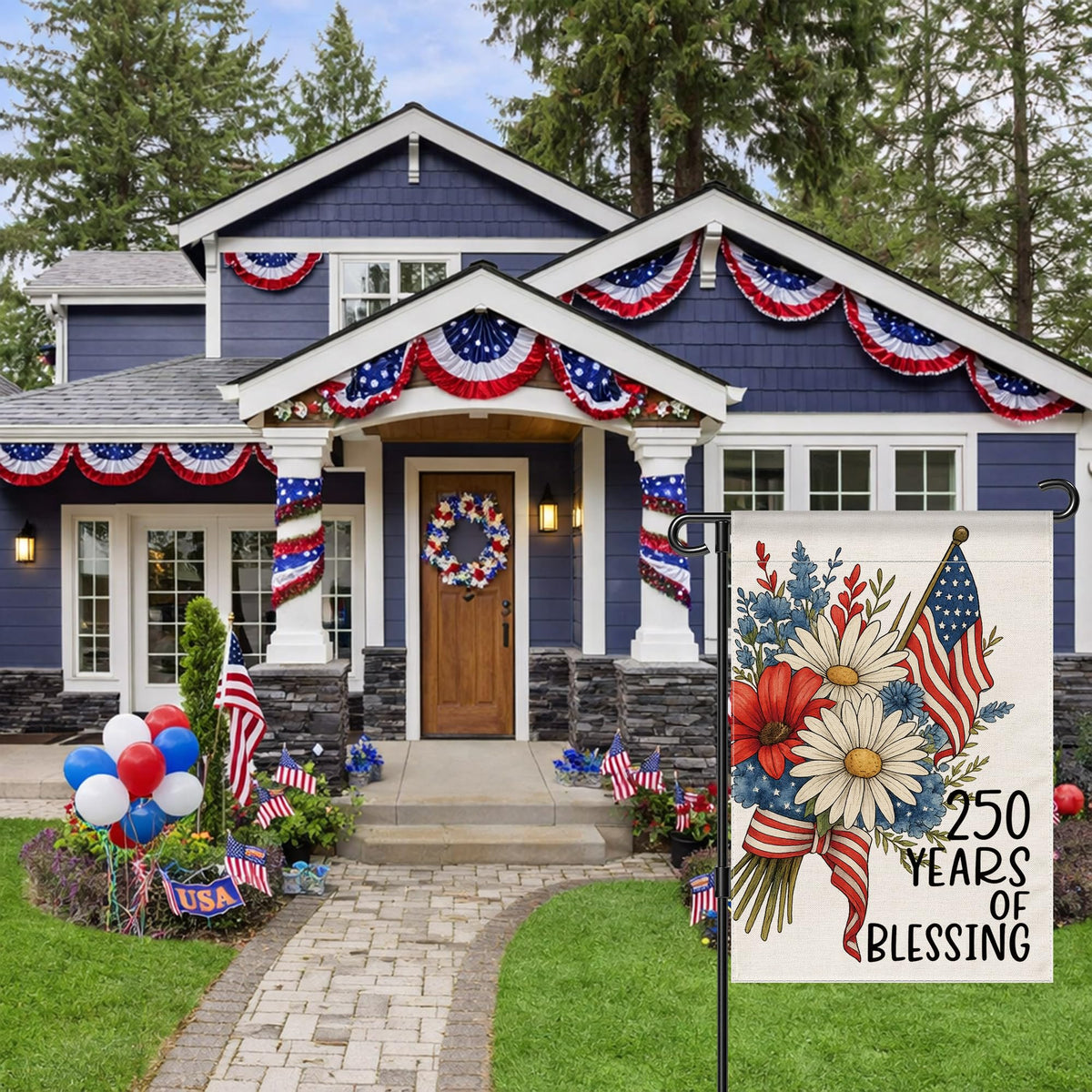 Aymolas Blessing USA flag close-up on weather-resistant polyester
