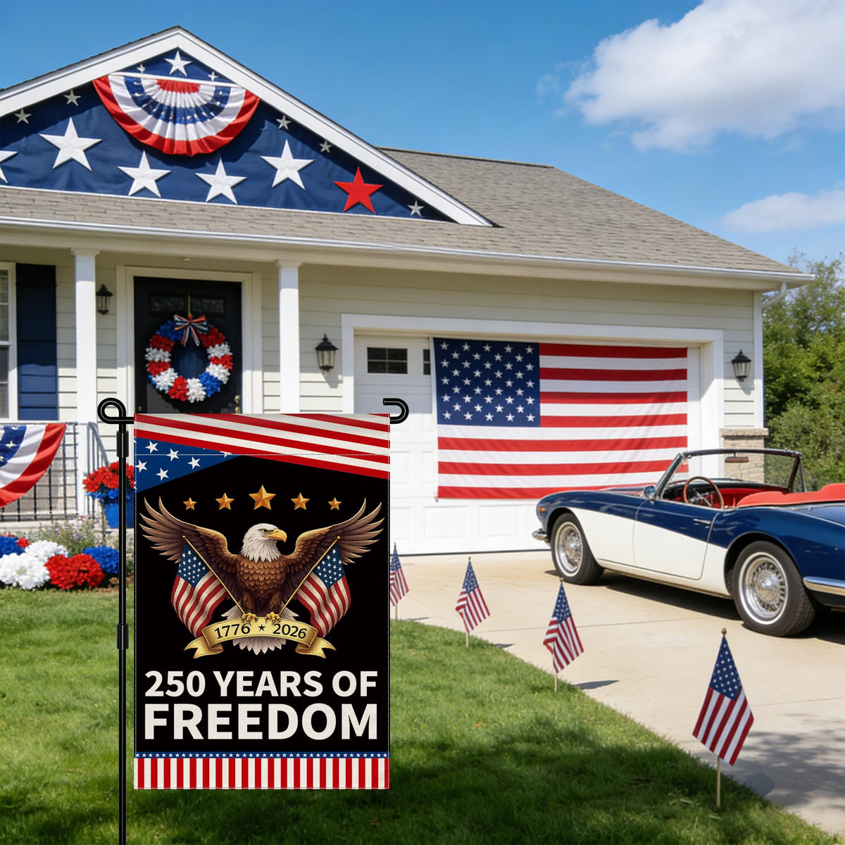 Aymolas double-sided flag 1776-2026 ensures front-and-back readability in any wind.