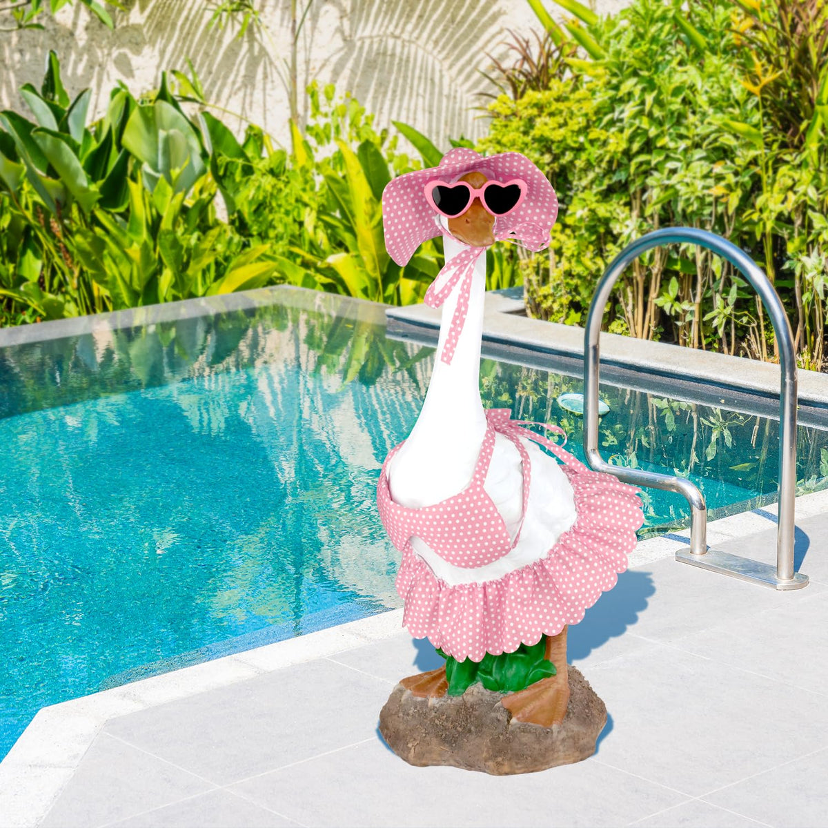 Aymolas goose outfit pink skirt highlights cute porch adornment for gatherings.
