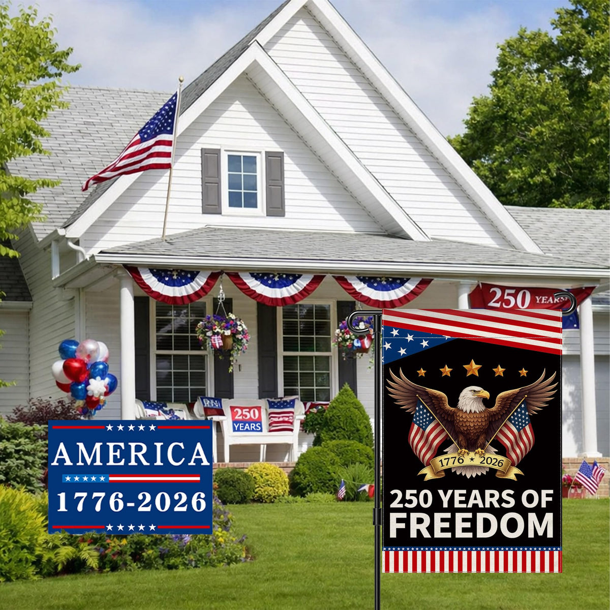 Aymolas patriotic garden flag eagle design enhances yard decor during celebrations.