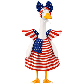 Aymolas winged dress on a 23-inch goose enhances garden decor.