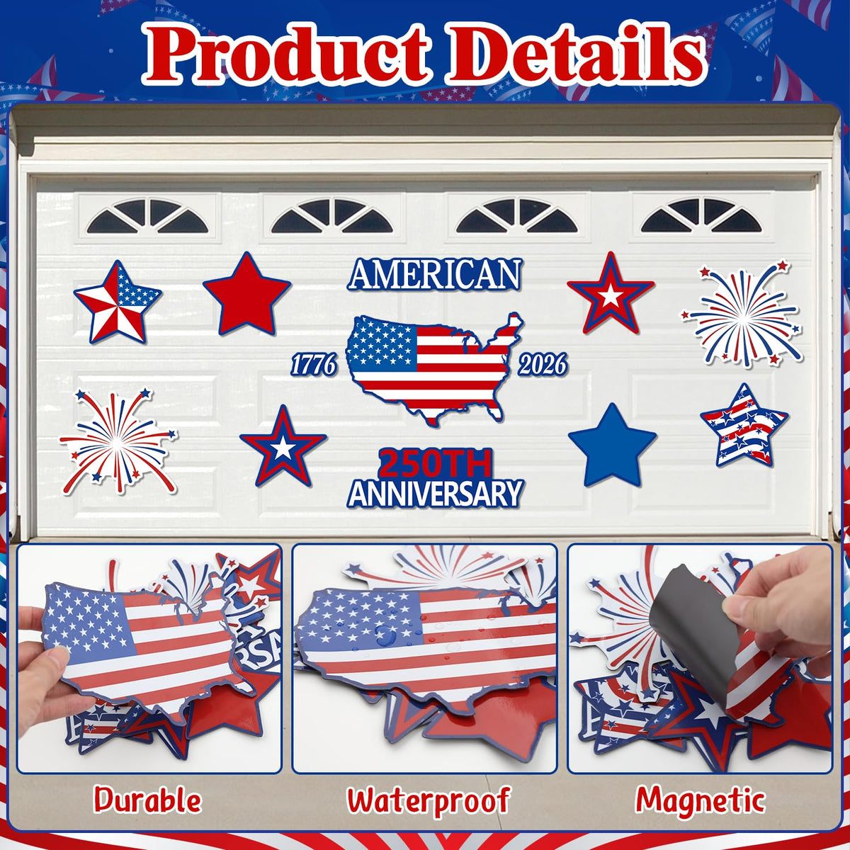 AyMolas reusable patriotic magnets suitable for multiple celebrations.