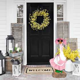 Aymolas summer party decor with geese evokes festive tropical atmosphere.