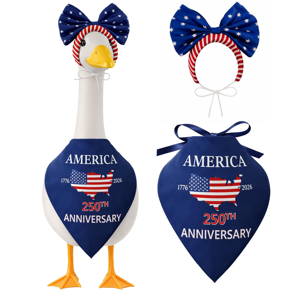 Aymolas US 250th anniversary bandana on a goose for festive curb appeal