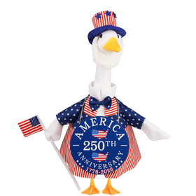 Aymolas shirt with flag on goose for festive porch decor