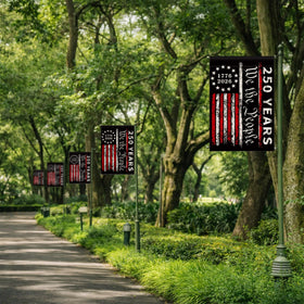 Aymolas weatherproof garden flag shown outdoors on a porch