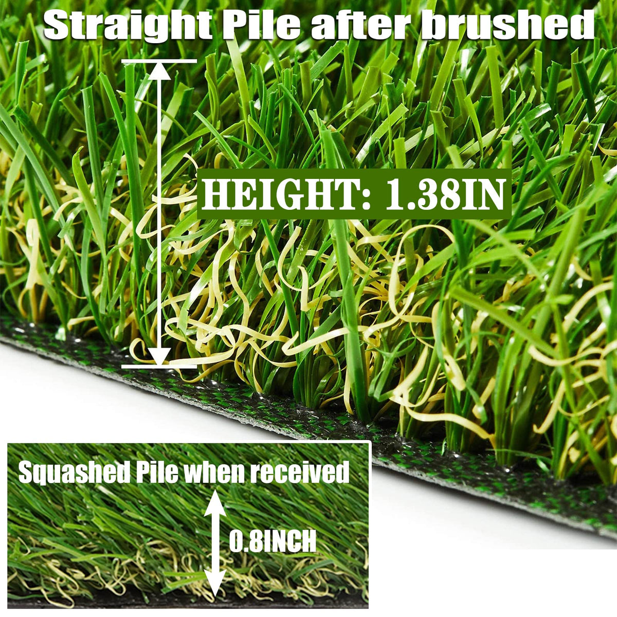 AYOHA artificial turf 1.38-inch pile appears soft and dense