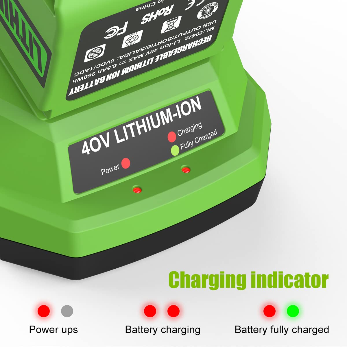 LED fuel gauge on AYTXTG charger for charging visibility.