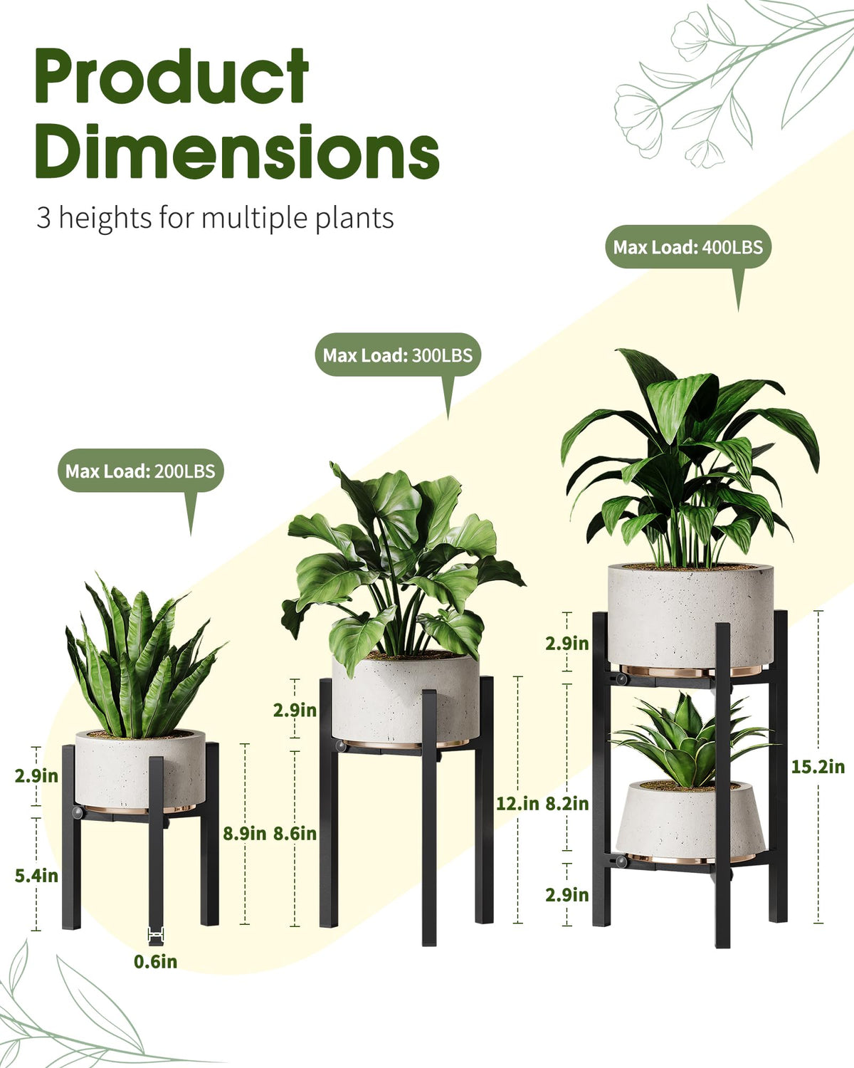 AZADESJET 3-pack plant stand indoor wide 8-12 inches fits various pots
