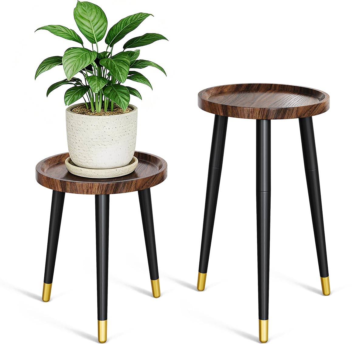AZADESJET indoor plant stand with dual-height walnut finish elevates display while saving space