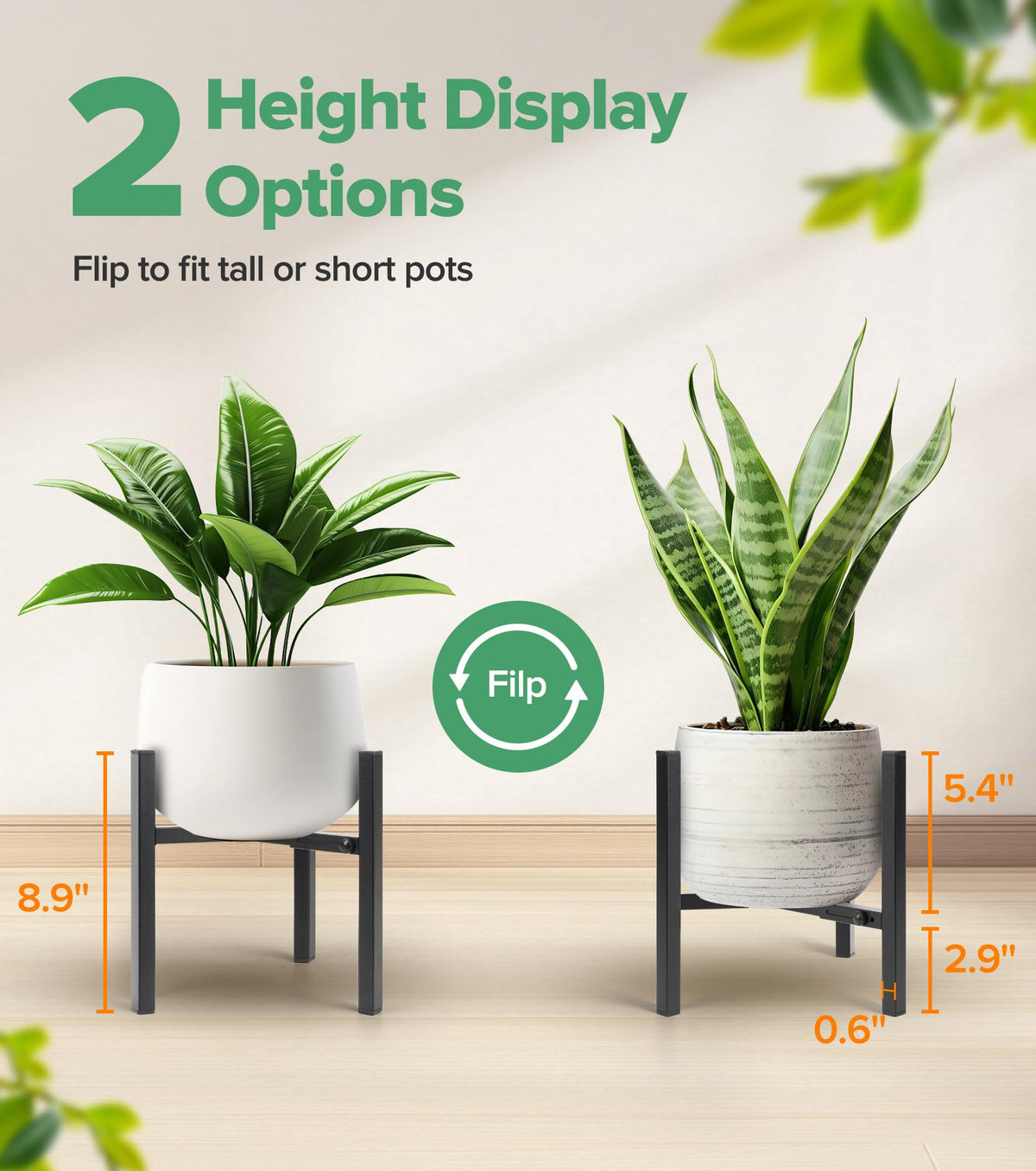 AZADESJET two-height display elevates plants for sunlight and layered arrangements.