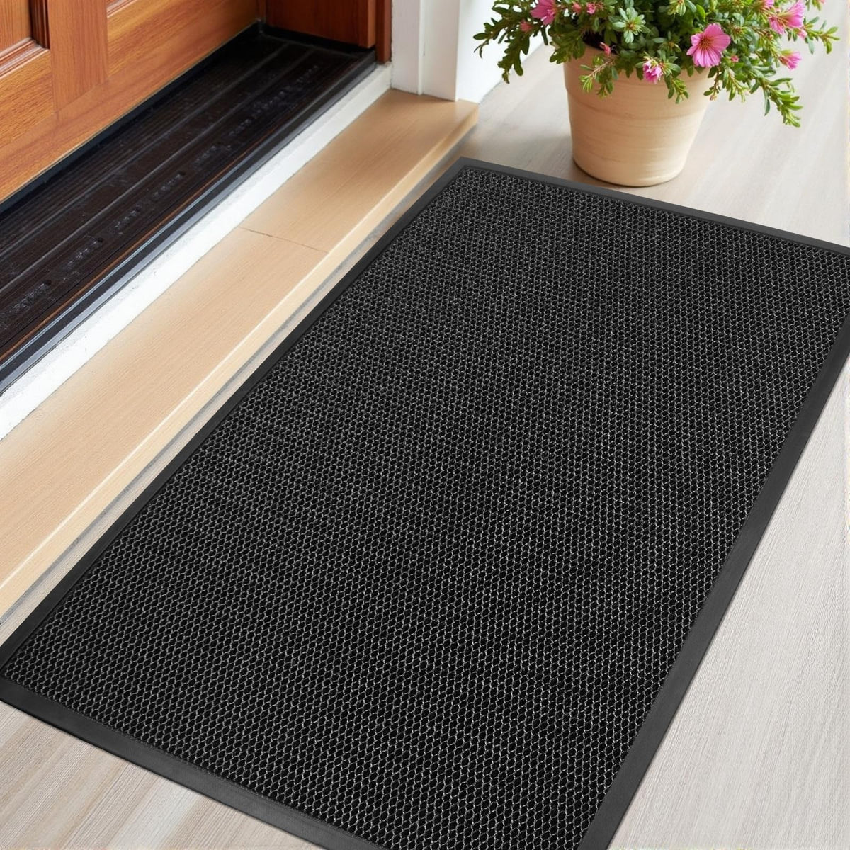 Azadx door mat 23x35 front view shows sturdy entry protection and clean welcome area.