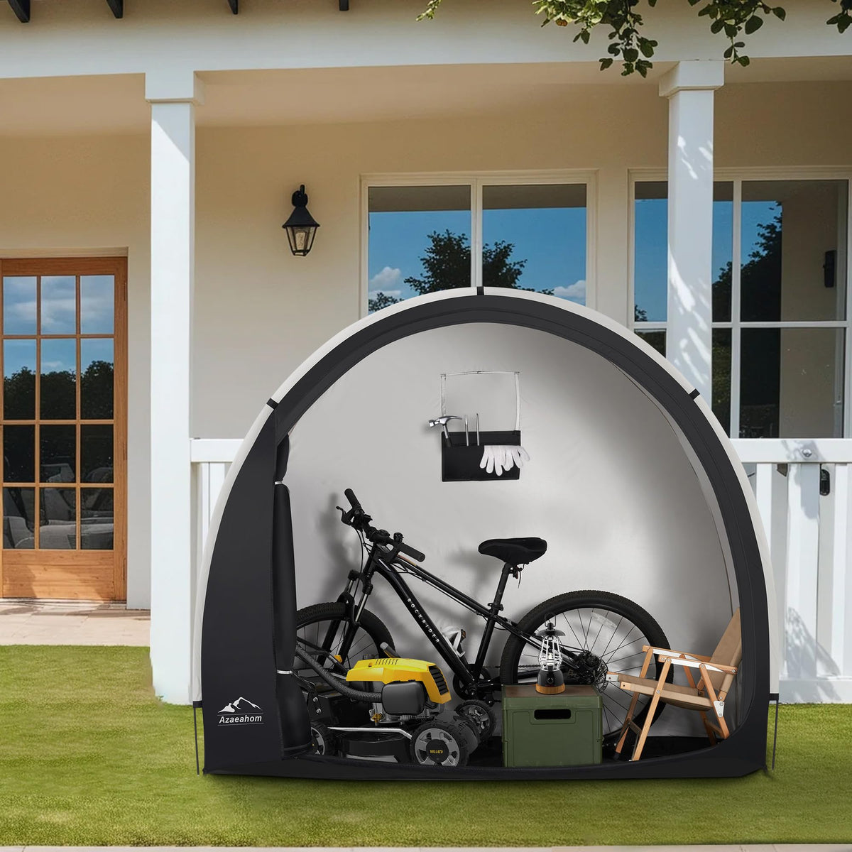 Azaeahom bike storage tent interior fits 2–3 bicycles securely.