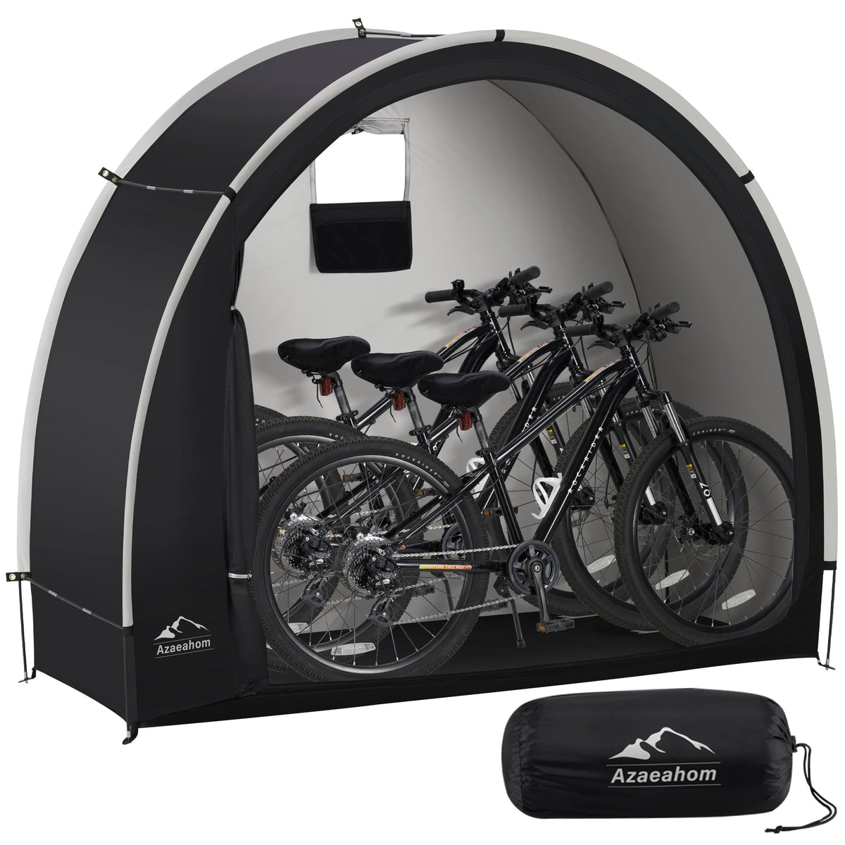 Azaeahom bike storage tent setup protects bikes from rain and sun.
