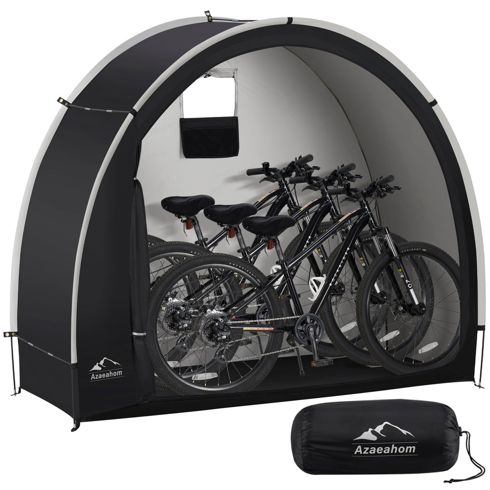 Azaeahom bike storage tent setup protects bikes from rain and sun.