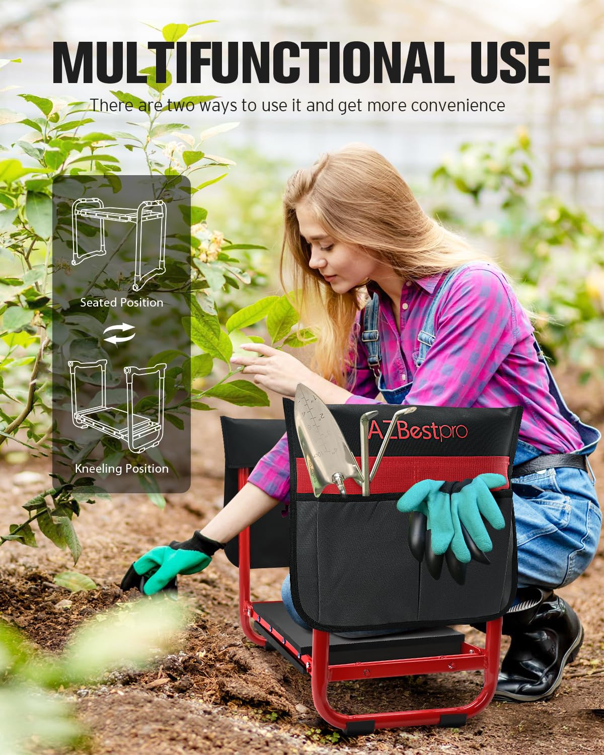 AZBESTPRO garden kneeler PP material enhances wear resistance and anti-slip grip