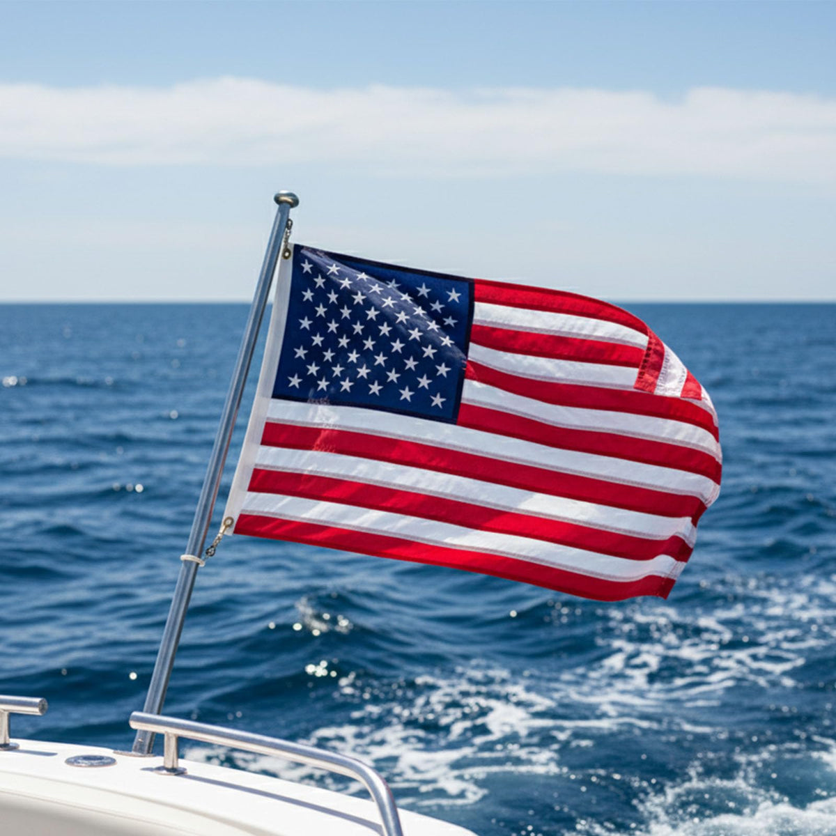 AZCOVER American Flag with embroidered stars, weather-ready for boats and yachts.