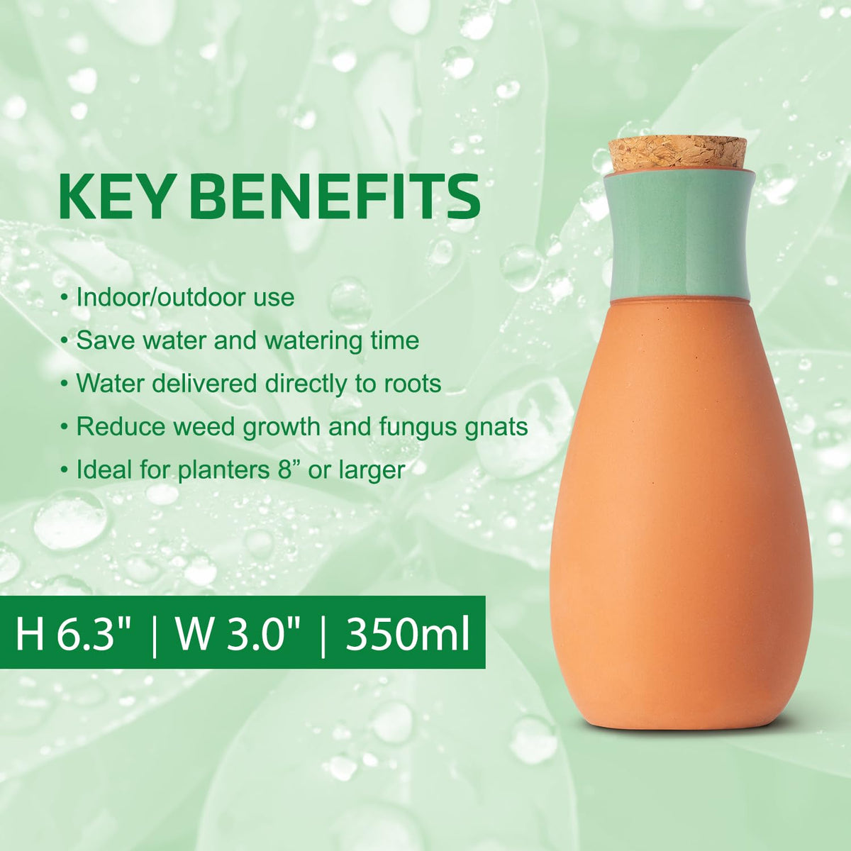 Azen Garden Jade Green set of ollas, emphasizing decorative, unobtrusive plant hydration.