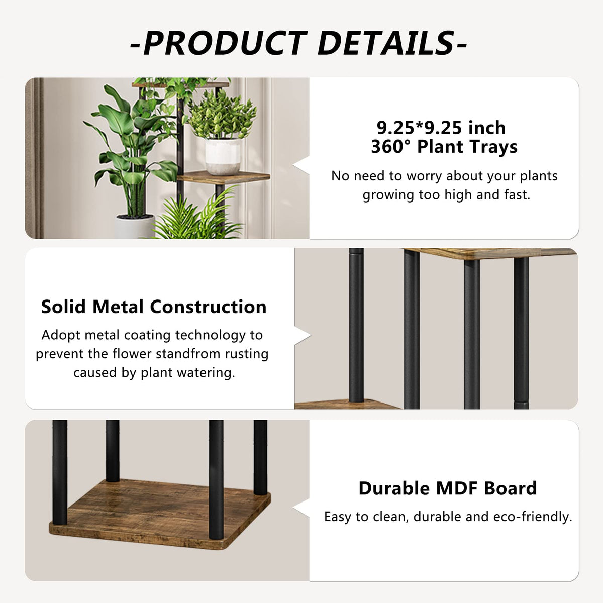 AZERPIAN 5-tier plant stand with pots, brightens balcony and living spaces
