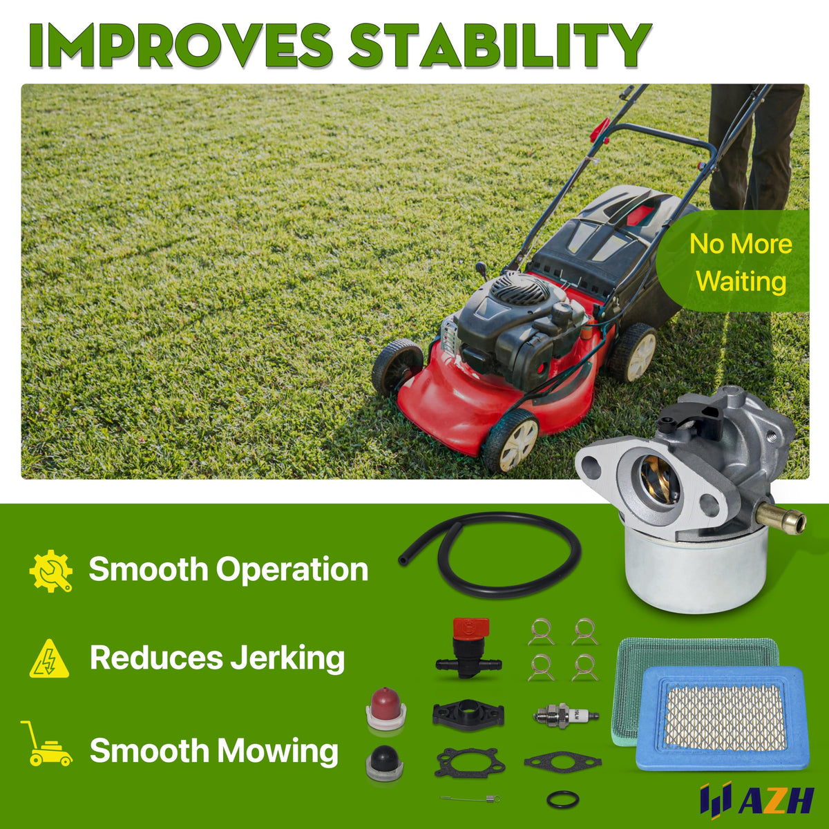 AZH durable carburetor construction resists corrosion and fuel exposure in outdoor use