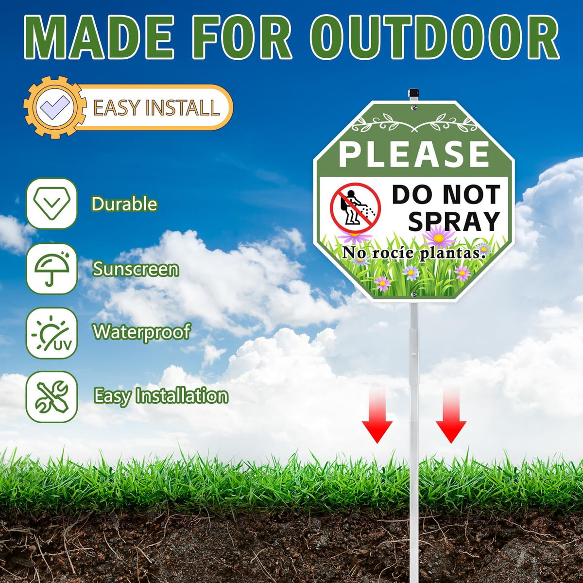 AzReference sign features pre-angled bottom edge for easy lawn placement