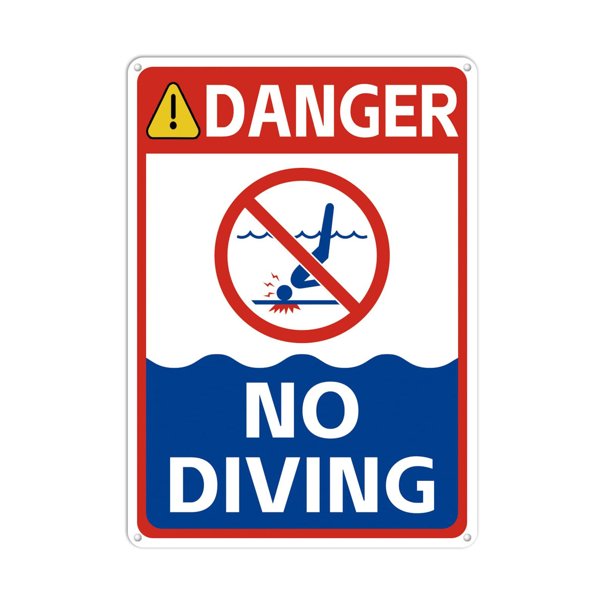 AzReference No Diving Sign 14x10 front view with bright red text for pool safety.