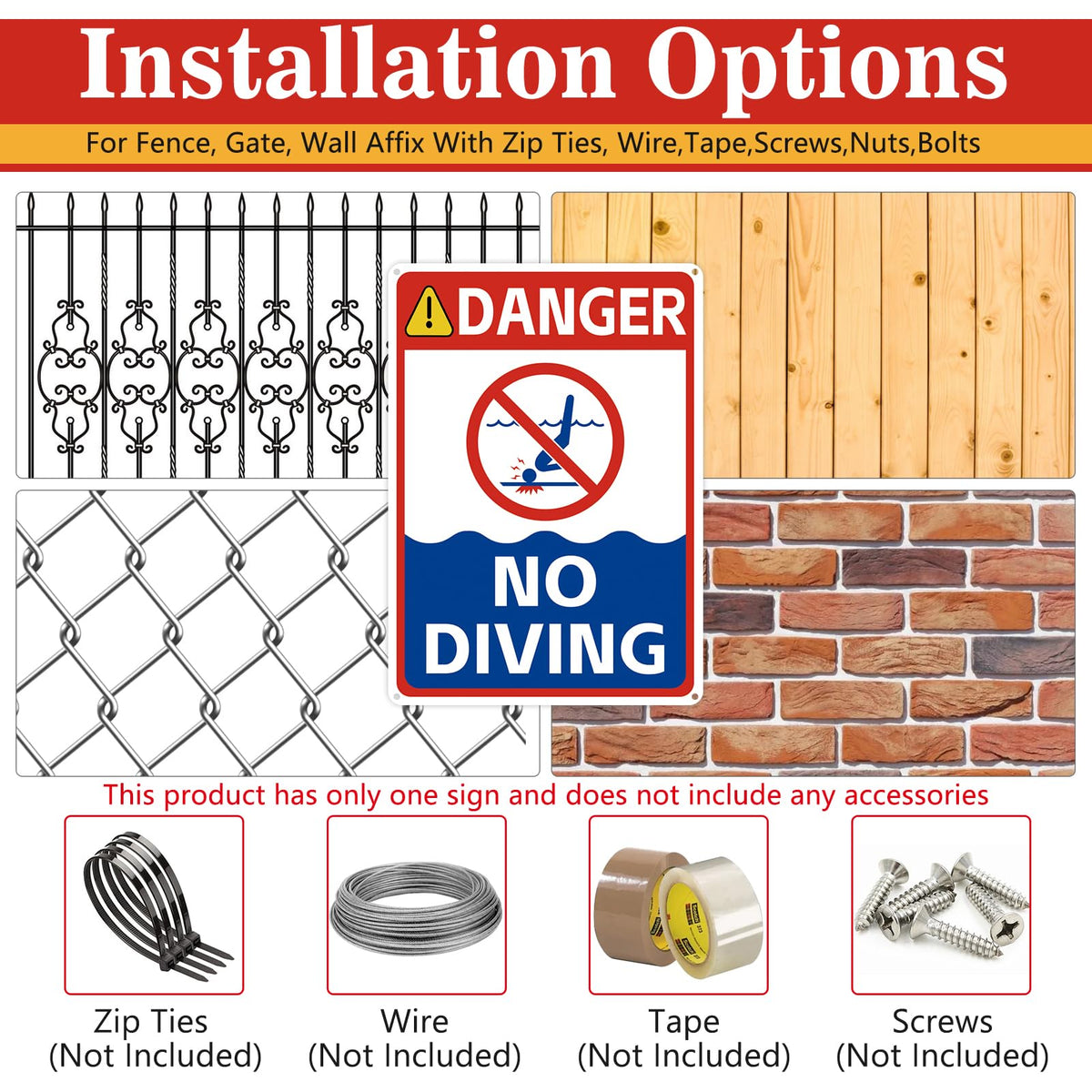 AzReference No Diving Sign 14x10 high-visibility design captures attention in low light.