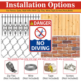 AzReference No Diving Sign 14x10 high-visibility design captures attention in low light.