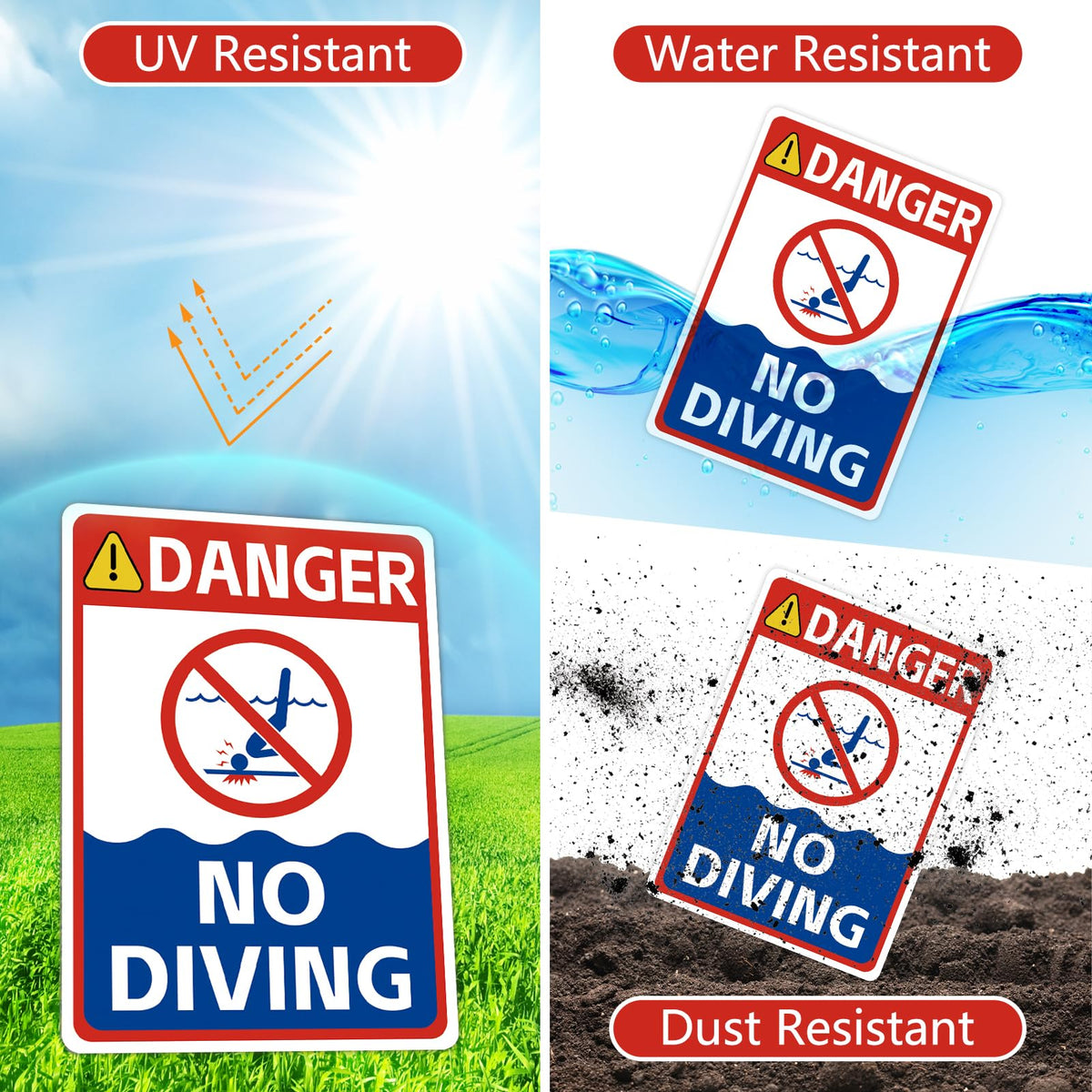 AzReference No Diving Sign 14x10 metal body designed for durable outdoor use.