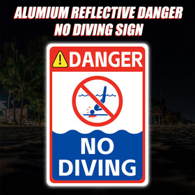 AzReference No Diving Sign 14x10 with pre-punched holes for easy mounting.