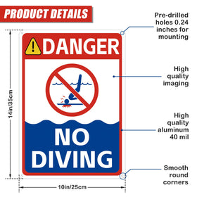 AzReference No Diving Sign 14x10 reflective surface boosts visibility at night for safety.