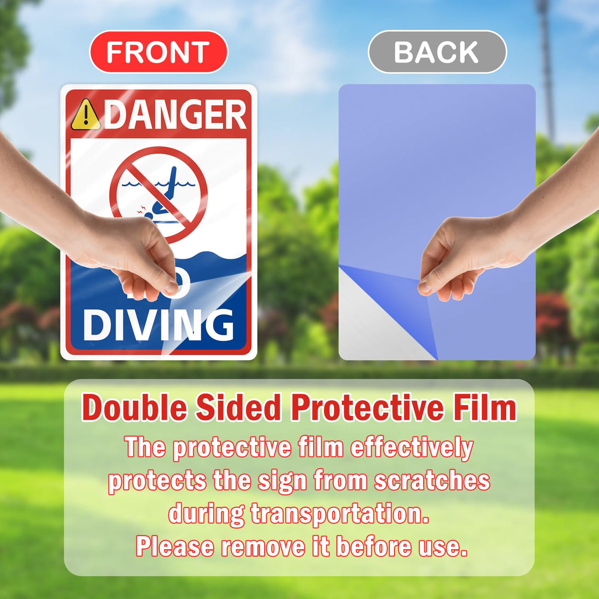 AzReference No Diving Sign 14x10 suited for water parks and outdoor venues.